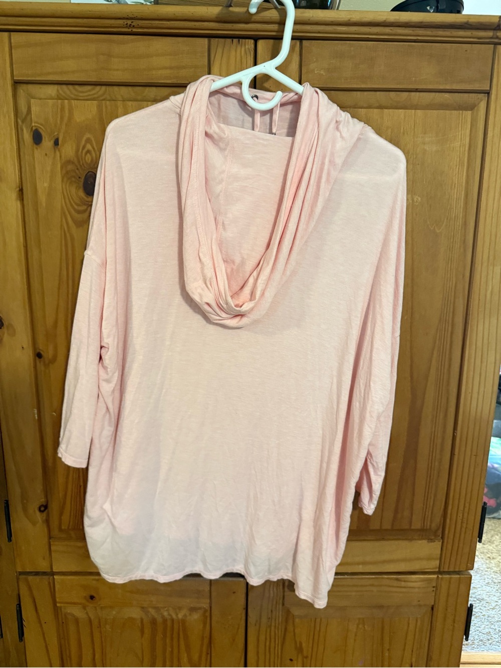 Relaxed Light Pink Draped Neck Tunic Top - Picture 2 of 2
